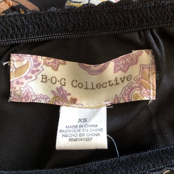 Band of Gypsies BOG Collective NWT Black Cream Foil Floral Slip Midi Skirt SZ XS - Picture 9 of 16